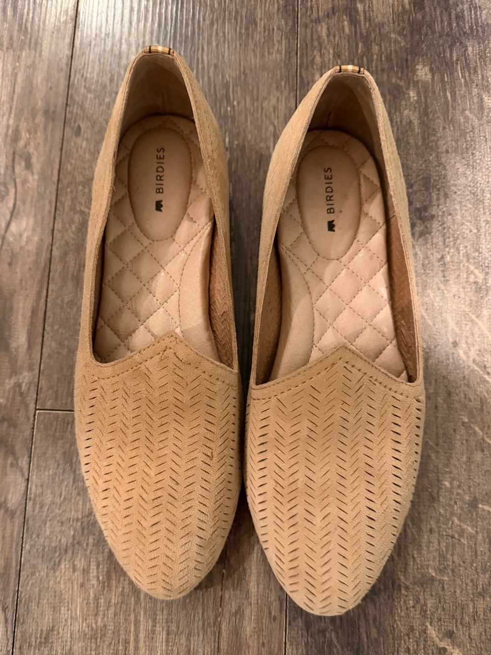 Birdies Tan Suede Perforated Flats
